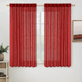 MIULEE Red Linen Short Curtains 52x63 Inch Long 2 Panel by MIULEE