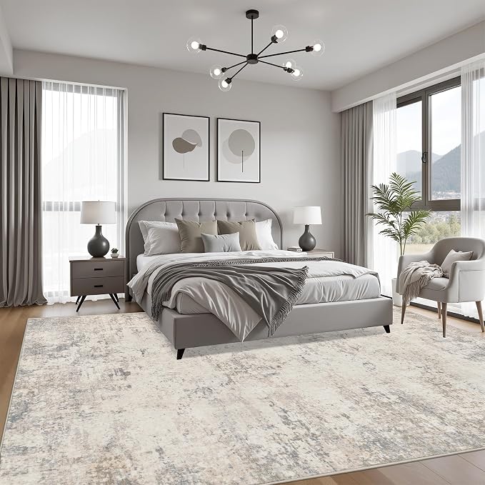 9x12 Area Rug Living Room: Modern Washable Soft Carpet Brown Beige | - Image 2