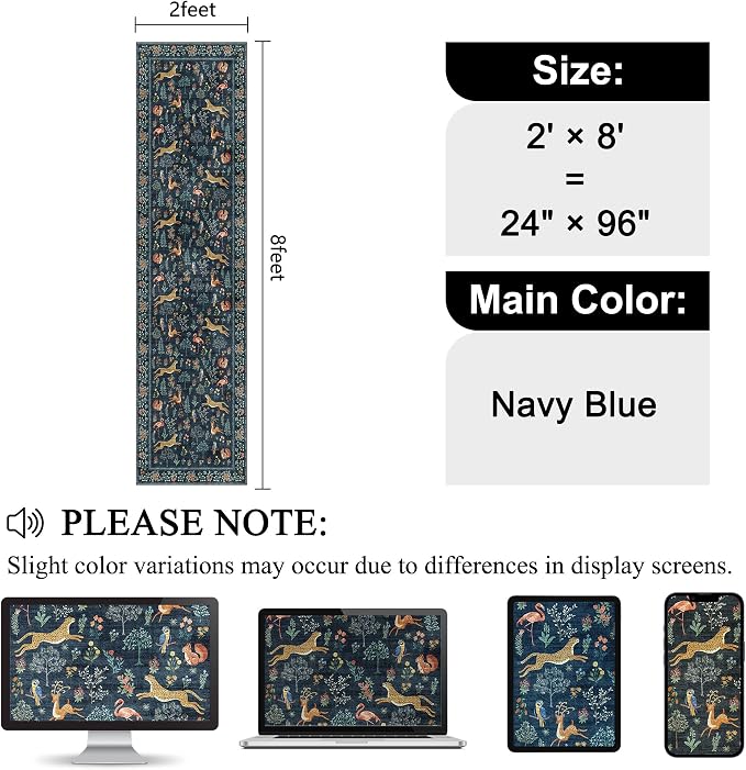 DUKINO 2x8 Washable Runner Rug, Non Slip Animal Kitchen Rugs, Low Pile - Image 2