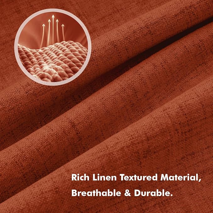 MIULEE Fall 100% Blackout Linen Curtains 42 x 96 Inch Burnt Orange 2 Panels | - Image 3