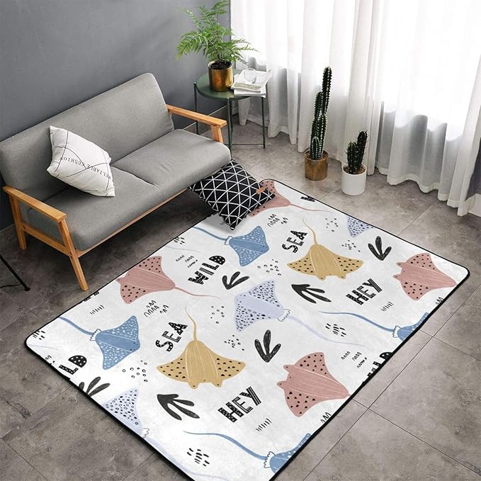 Area Rugs for Living Room Decor - Stingrays Scandinavian Style Cute Anti Slip Throw Washable Rugs 3x5 for Bedroom - Indoor Soft Carpet for Bedroom Living Room 60x39In