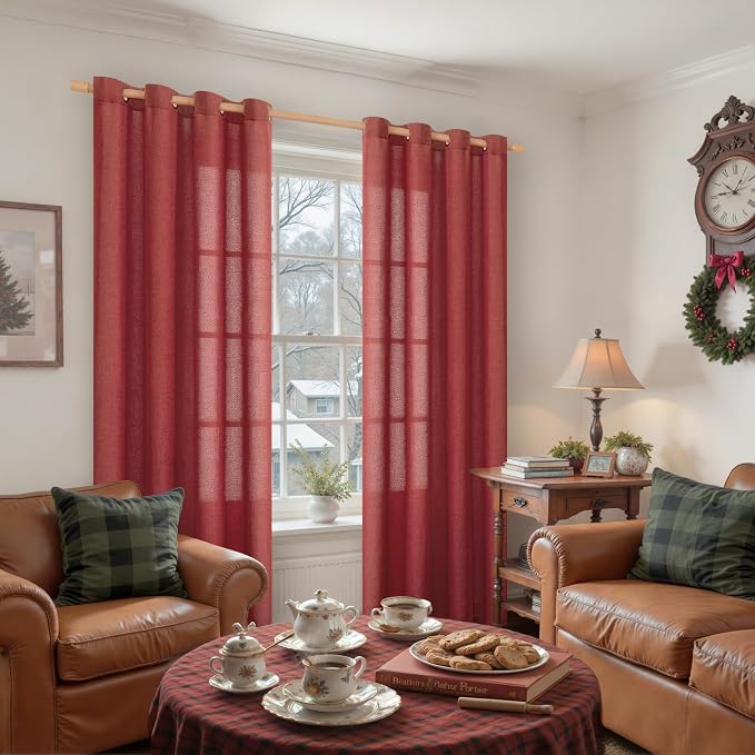 YoungsTex Burgundy Red Linen Curtains 80 Inch Length - Image 2