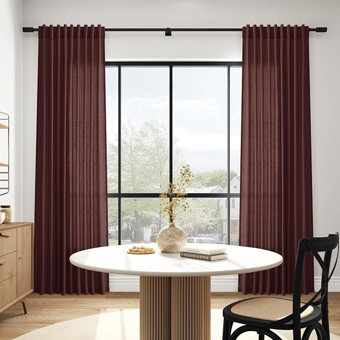 Reddish Brown Linen Blend Light Filtering Back Tab Curtains 96 Inches Long - Image 6