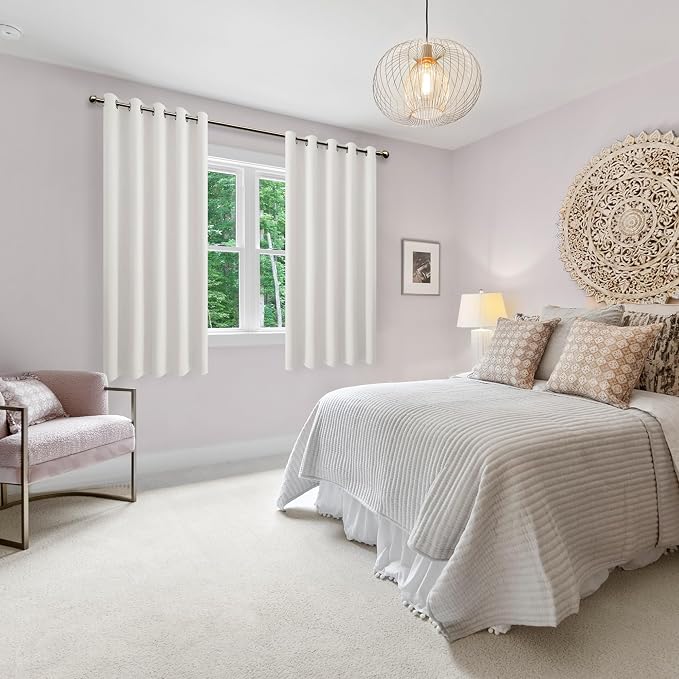 Blackout Curtains for Bedroom, 60 x 63 Inches Length Ivory 2 Panels | Thermal - Image 6