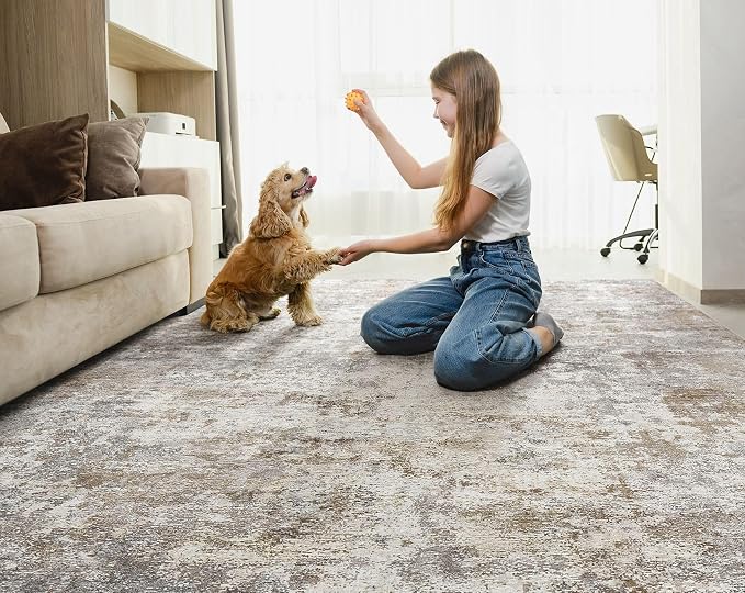 UERMEI 7x10 Area Rug Living Room Rugs Washable Neutral Brown Grey Carpet | - Image 8