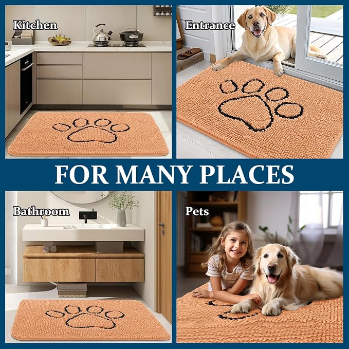 OLANLY Dog Door Mat for Muddy Paws 48x30, Paw Print Design Chenille Mud Mat | - Image 8