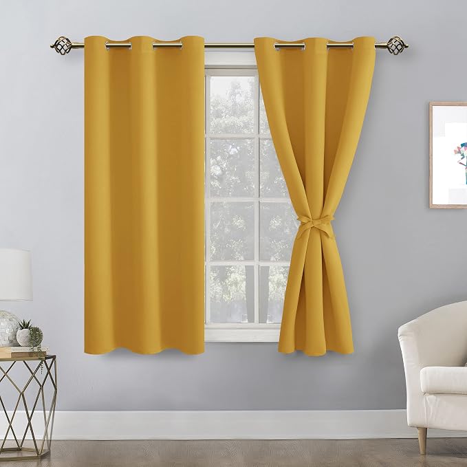 Blackout Curtains for Bedroom, Mustard Yellow 42 x 45 Inch 2 Panels | Thermal - Image 8