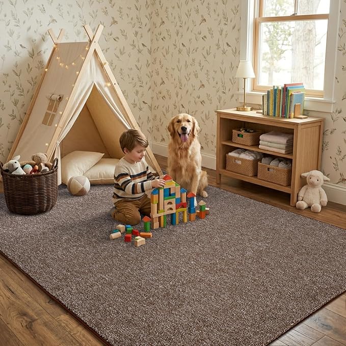5x7 Coffee/White Area Rug Washable Non-Slip Soft - Image 3