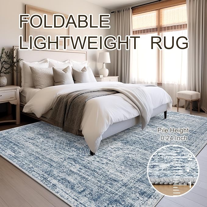 Soalmost 6x9 Area Rug for Living Room Washable Rugs Non-Slip Blue | Low-Pile - Image 9