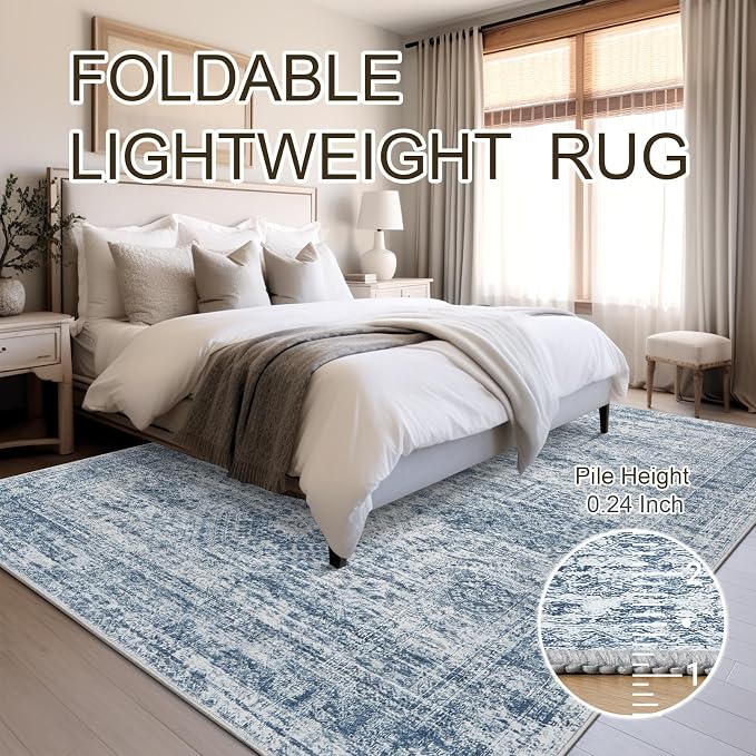 Soalmost 9x12 Area Rugs for Living Room Washable Rug Non-Slip Blue | Large - Image 6
