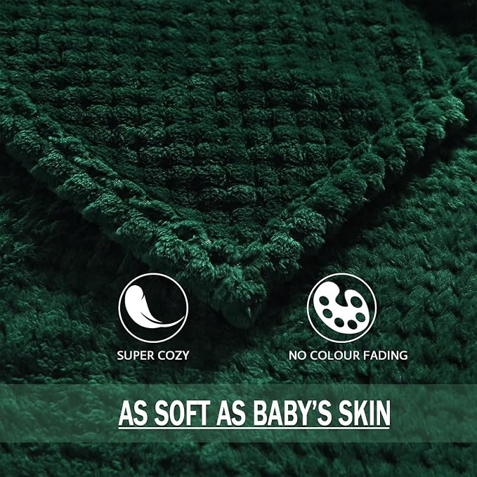 Exclusivo Mezcla Soft Waffle Fleece Bed Blanket Twin Size, Forest Green | - Image 8