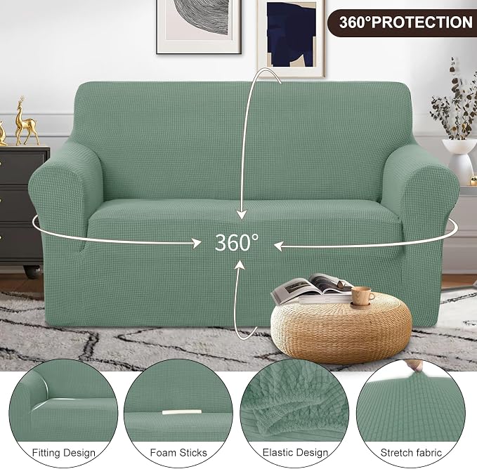 U-NICE HOME Loveseat Cover Stretch Couch Cover Sofa Slipcover, Cyan | 2 Cushion - Image 3