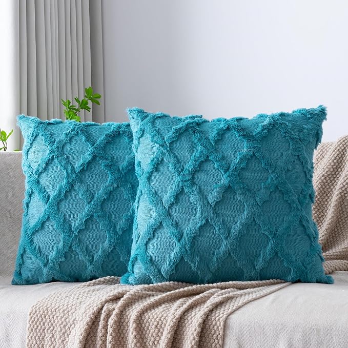 Set of 2 Soft Moroccan Throw Pillow Covers 20x20 Inch Plush Boho Decorative by Cozoomy