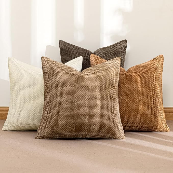 MIULEE Soft Decorative Chenille Fall Pillow Covers Brown 18x18 Pack of 4 | - Image 2