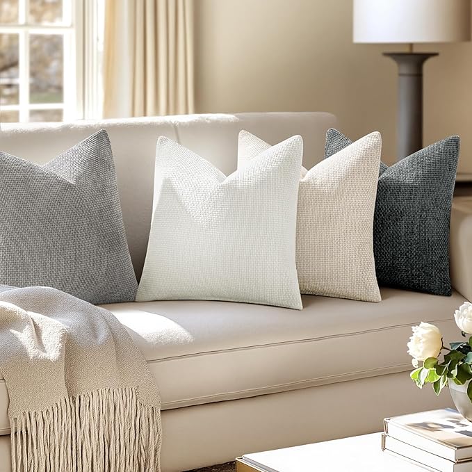 MIULEE Soft Decorative Chenille Pillow Covers Gray 20x20 Pack of 4 | Minimalist - Image 5