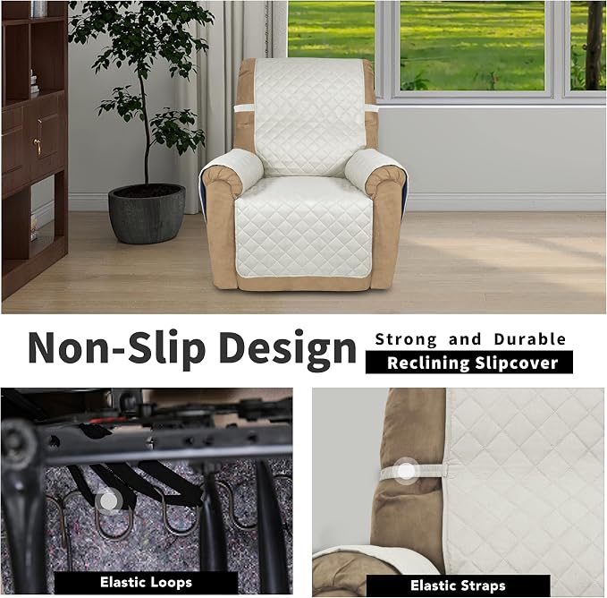Easy-Going Reversible Couch Cover, Recliner 22 in, Ivory/Ivory | Machine - Image 3