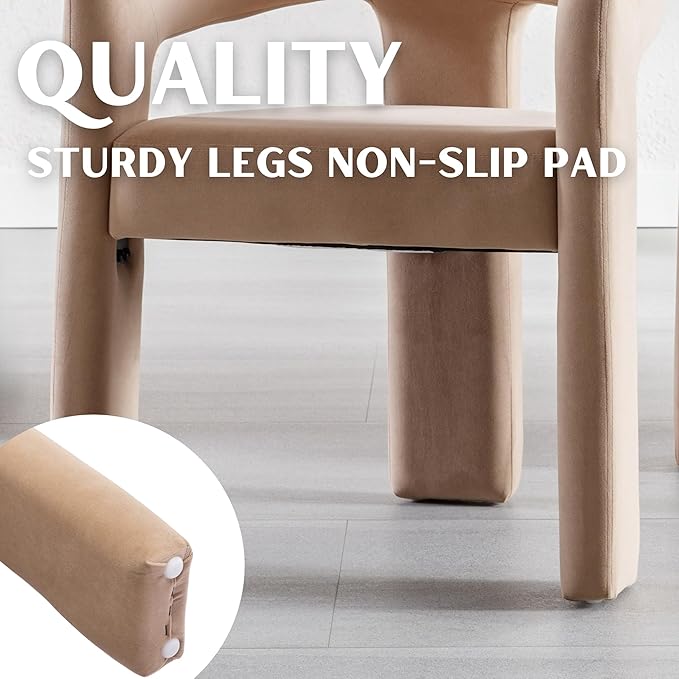 Modern Barrel Dining Chairs Set of 2 Upholstered Velvet Accent Side Chair with Arms Comfy Makeup Vanity Chairs, Dining Living Room Kitchen Chairs Armchairs, Khaki