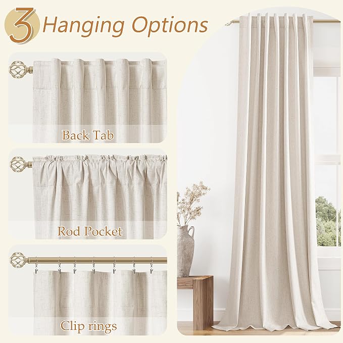 100% Blackout Linen Curtains 86 Inch Length 2 Panels Set - Image 6