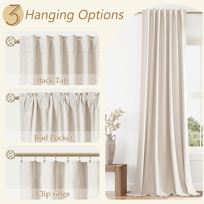 100% Blackout Linen Curtains 132 Inch Length 2 Panels Set - Image 5