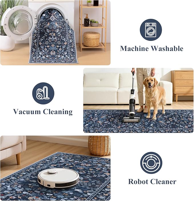 HEBE Hallway Runner Rug 2'x8', Washable Non Slip Kitchen Rug Runner | Soft Boho - Image 5