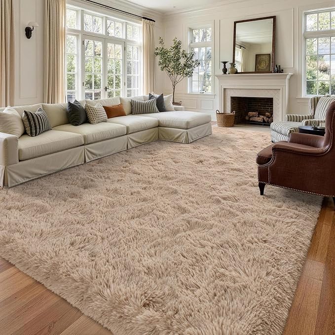 8x10 Extra Large Beige Fluffy Area Rug Non-Slip - Image 2