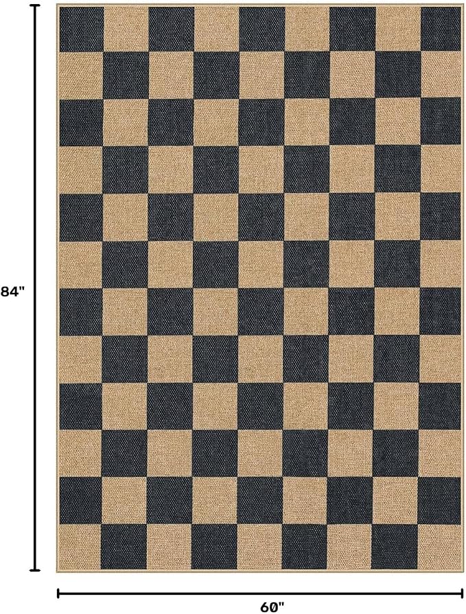 Lahome Checkered Easy Jute Area Rug, 5x7 Outdoor Patio Rug Washable Carpet - Image 2