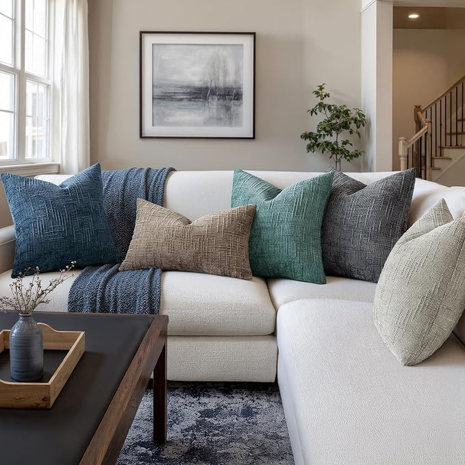 MIULEE Chenille Textured Throw Pillow Covers Teal 20x20 Set of 2 | Slubby - Image 6