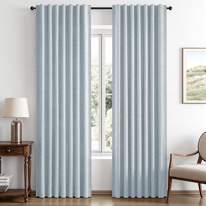 MIULEE 100% Blackout Linen Curtains 42 x 72 Inch Chambray Blue 2 Panels | by MIULEE