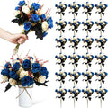 Hotop 24 Bunches of Artificial Flowers Centerpiece 13 Inches Silk Faux Roses Bouquets for Table Decoration Realistic Bouquet Arrangement Boho Faux Flowers for Wedding (Dark Blue)