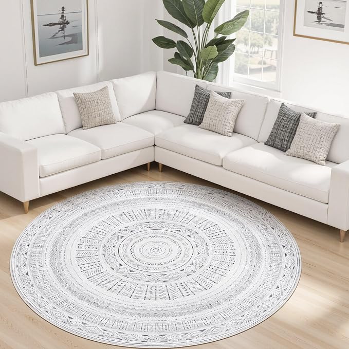 cotiled 6x6 Round Rug 6ft Circle Living Room Boho Area Rugs | Washable Foldable - Image 8