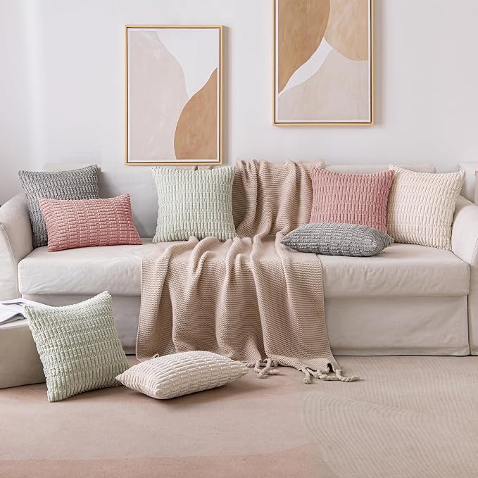 MIULEE Corduroy Decorative Throw Pillow Covers 18x18 Blush Pink Pack of 2 | - Image 4