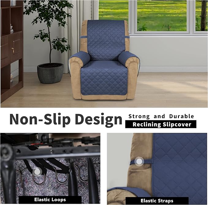 Easy-Going Reversible Couch Cover, Recliner 22 in, Dark Blue/Ivory | Machine - Image 3