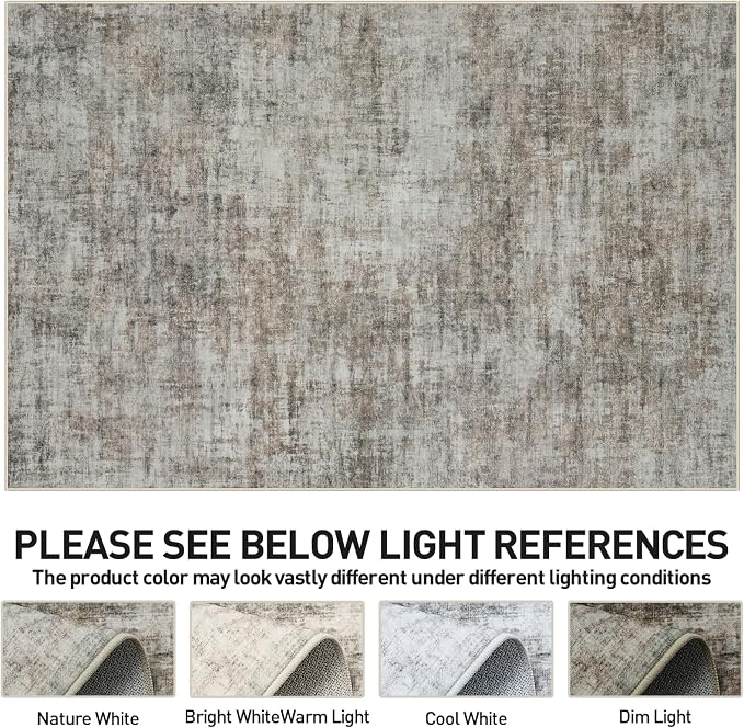 6x9 Area Rugs for Living Room: Washable Abstract Brown Black Badroom Carpet | - Image 6