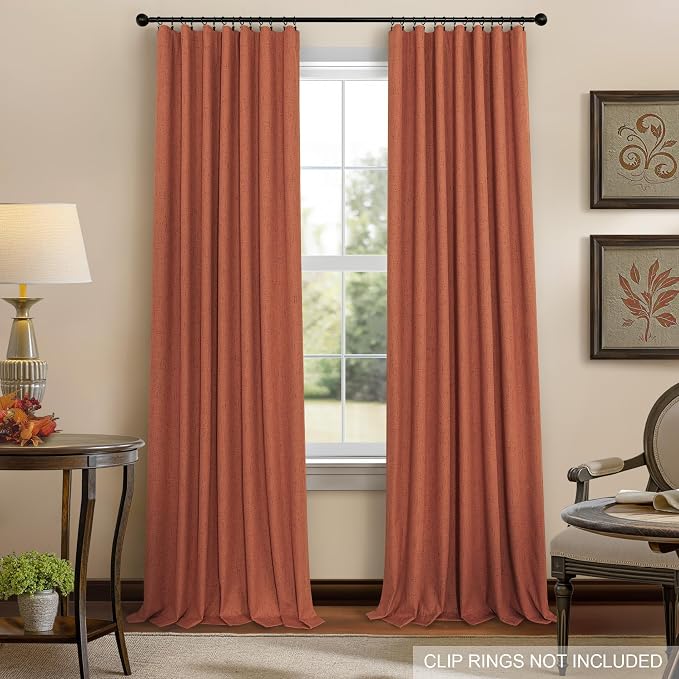 Terracotta Blackout Curtains 108 Inch Long 2 Panel Set Linen Textured Fall - Image 7