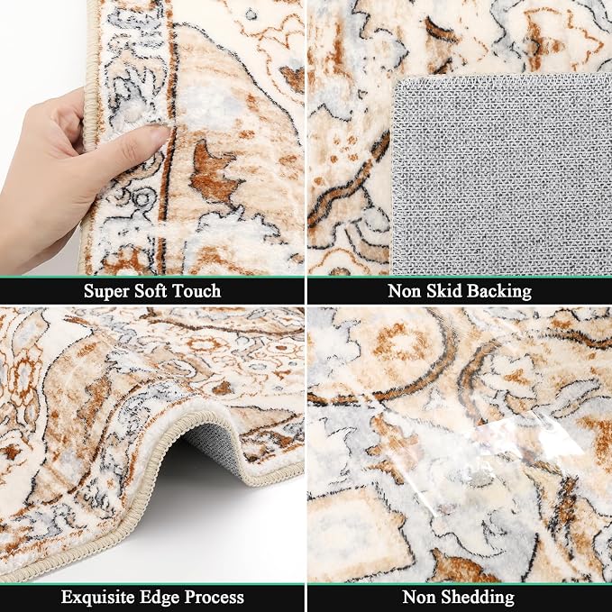 HEBE Hallway Runner Rug 2'x8', Washable Non Slip Kitchen Rug Runner | Soft Boho - Image 3