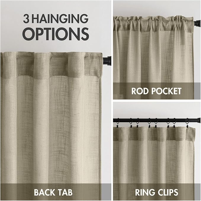 MIULEE Oatmeal Linen Curtains 52x84 Inch 2 Panels - Image 3