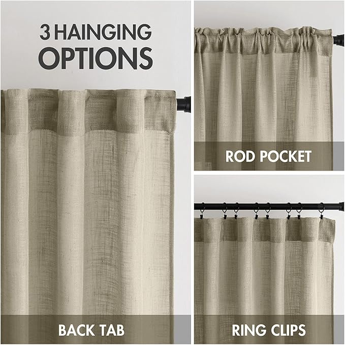 MIULEE Oatmeal Linen Curtains 52x90 Inch Long 2 Panels - Image 3