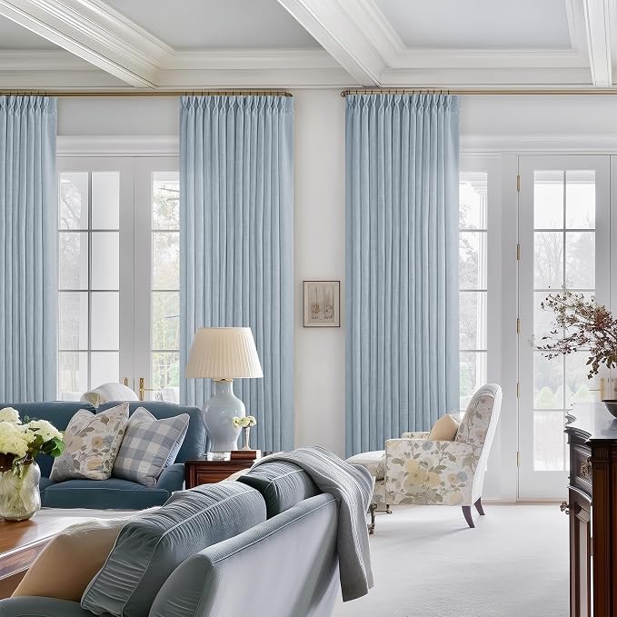 Dusty Blue Pleated Linen Curtains 96 Inches Long - Image 6