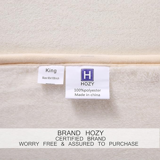 HOZY Soft Blanket Travel Size Fleece Warm Fuzzy Throw Blankets for The Bed Sofa Lightweight 350GSM Ivory 50"*61"