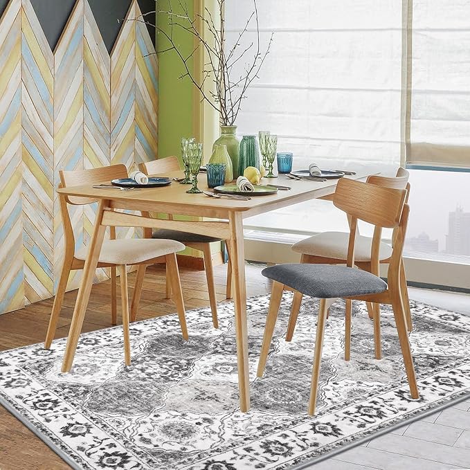 HEBE Area Rug for Entryway 3'x5', Washable Non Slip Boho Bedroom Rug | Soft - Image 6
