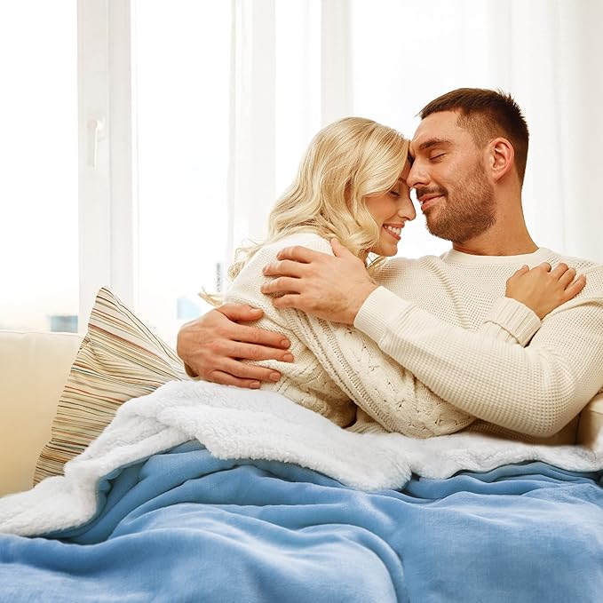 Bedsure GentleSoft Sherpa Fleece Throw Blanket for Couch - Thick and Warm Throw for Women and Men, Soft Fuzzy Plush Blanket for Winter, Washed Blue, 50x60 Inches