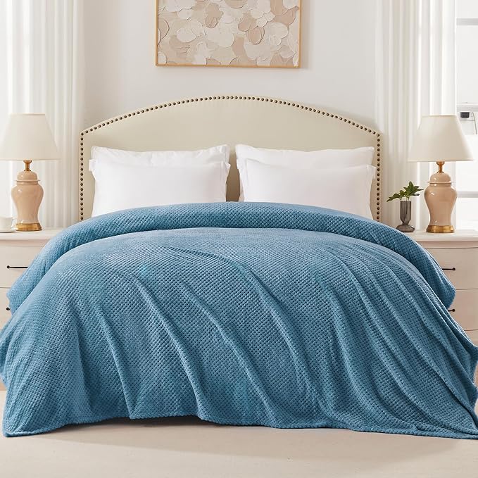 Exclusivo Mezcla Soft Waffle Fleece Bed Blanket Twin XL Size, Slate Blue | - Image 3