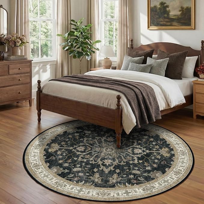 RELEANY Washable Area Rug, Round 7ft, Water Repellent, Pet Friendly, Vintage - Image 2