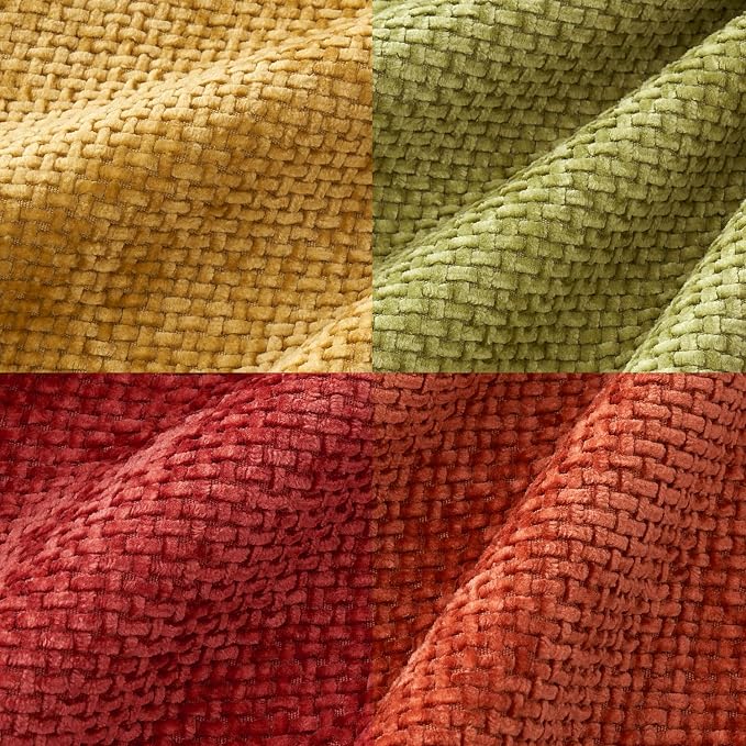 MIULEE Soft Decorative Chenille Fall Pillow Covers Rust Yellow Green 18x18 | - Image 2