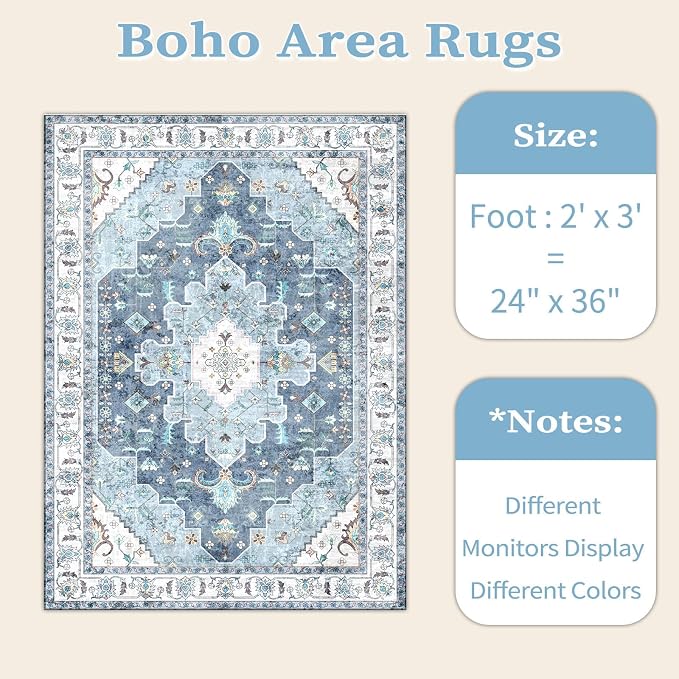 SERISSA 2x3 Washable Non Slip Boho Small Area Rug - Image 6