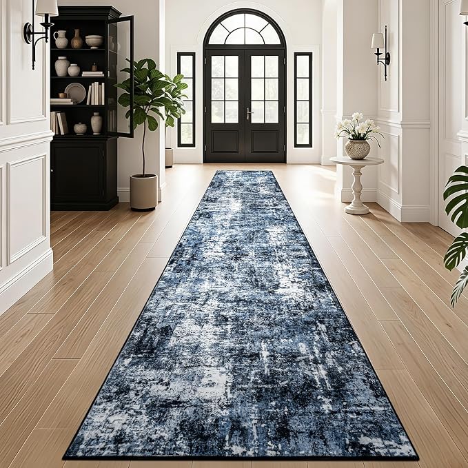 Rugflix 3x16 Runner Rug for Hallway, Washable Navy Blue Long Runners | Machine - Image 2