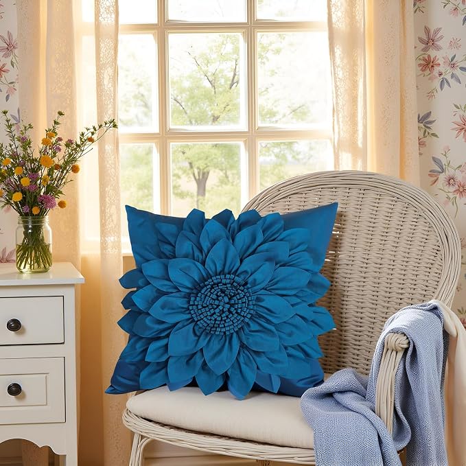 Navy Blue Accent Flower Decorative Throw Pillow Covers - Image 8