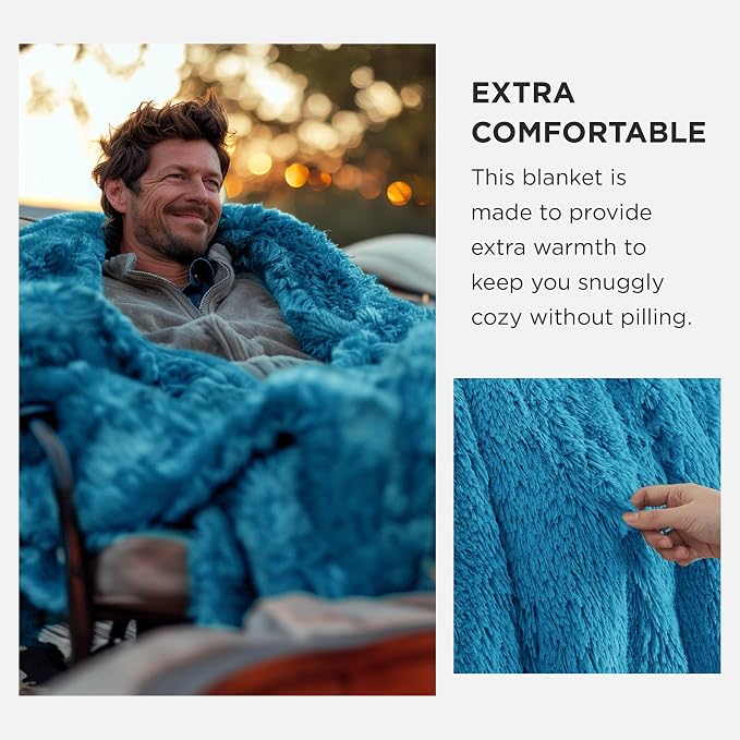 Bedsure GentleSoft Fuzzy Sherpa Faux Fur Twin Blanket Bright Blue Cozy Gifts - Image 3