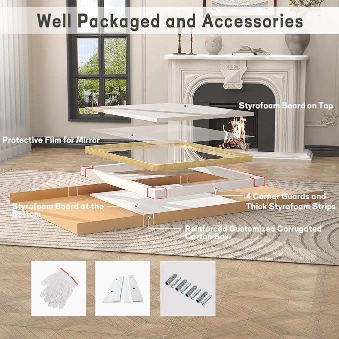 30x36 Gold Framed Bathroom Mirror, Brushed Gold Metal Vanity Mirror, Gold Rectangle Mirror for Wall, Rounded Corner, Tempered Glass, Anti-Rust, Shatterproof, Hangs Horizontally or Vertically