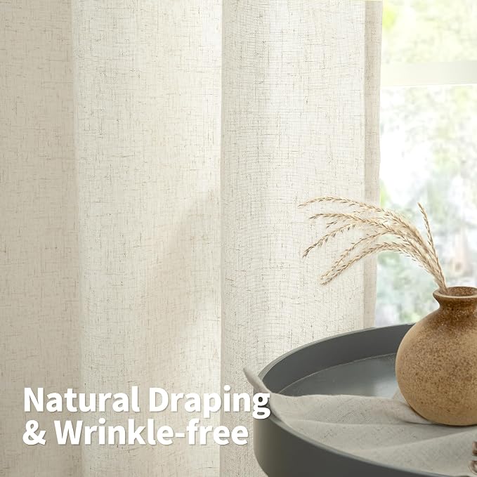 YoungsTex Beige Linen Curtains 45 Inch Length - Image 6